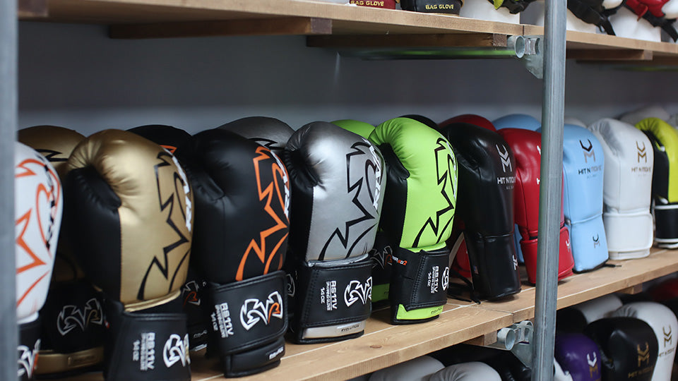 Boxing gloves on display in the Fightgear shop